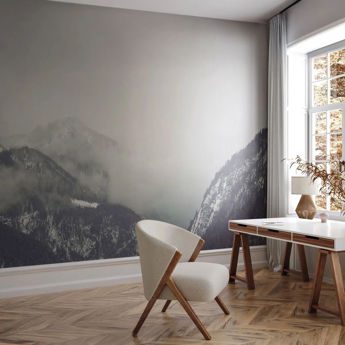 Fototapet Premium Canvas - Tåget dal - Bjerge, Skov, Landskab - 150x105 cm