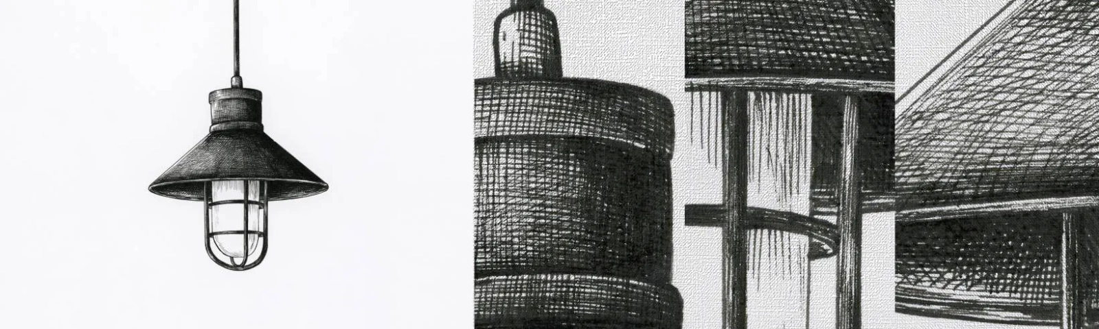 Prøve Fototapet Premium Canvas - Som for mange år siden... - Lampe, Tegning, Blyant - 100x30 cm