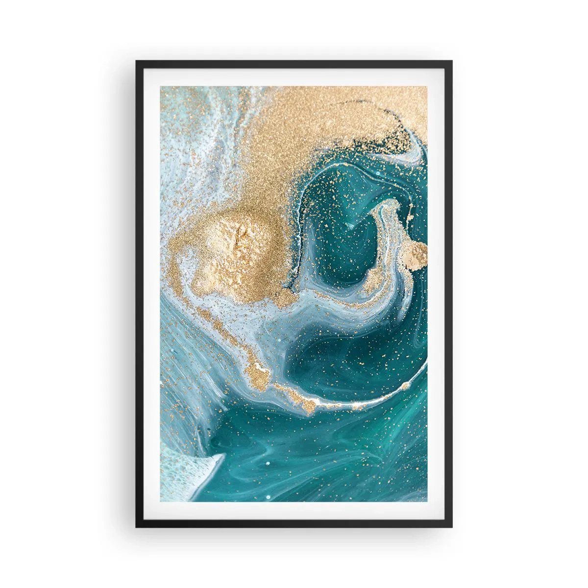 Plakat i sort ramme - En hvirvel af guld og turkis - 61x91 cm