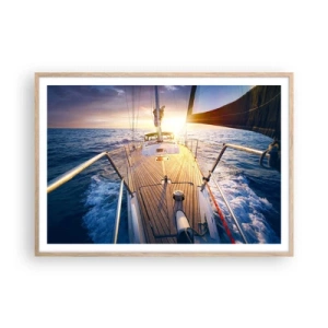 Plakat i ramme af lyst egetræ - Løber på bølgerne - 100x70 cm