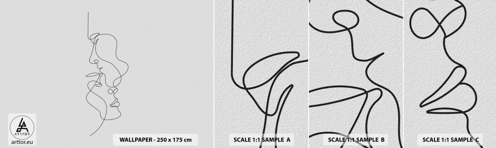 Prøve Fototapet Selvklæbende Deluxe Sticker - Gløderne af glubende begær - Grafik, Forelsket par, Kys - 100x30 cm