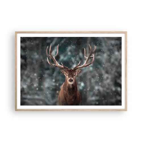 Plakat i ramme af lyst egetræ - Skovens konge kronet - 100x70 cm