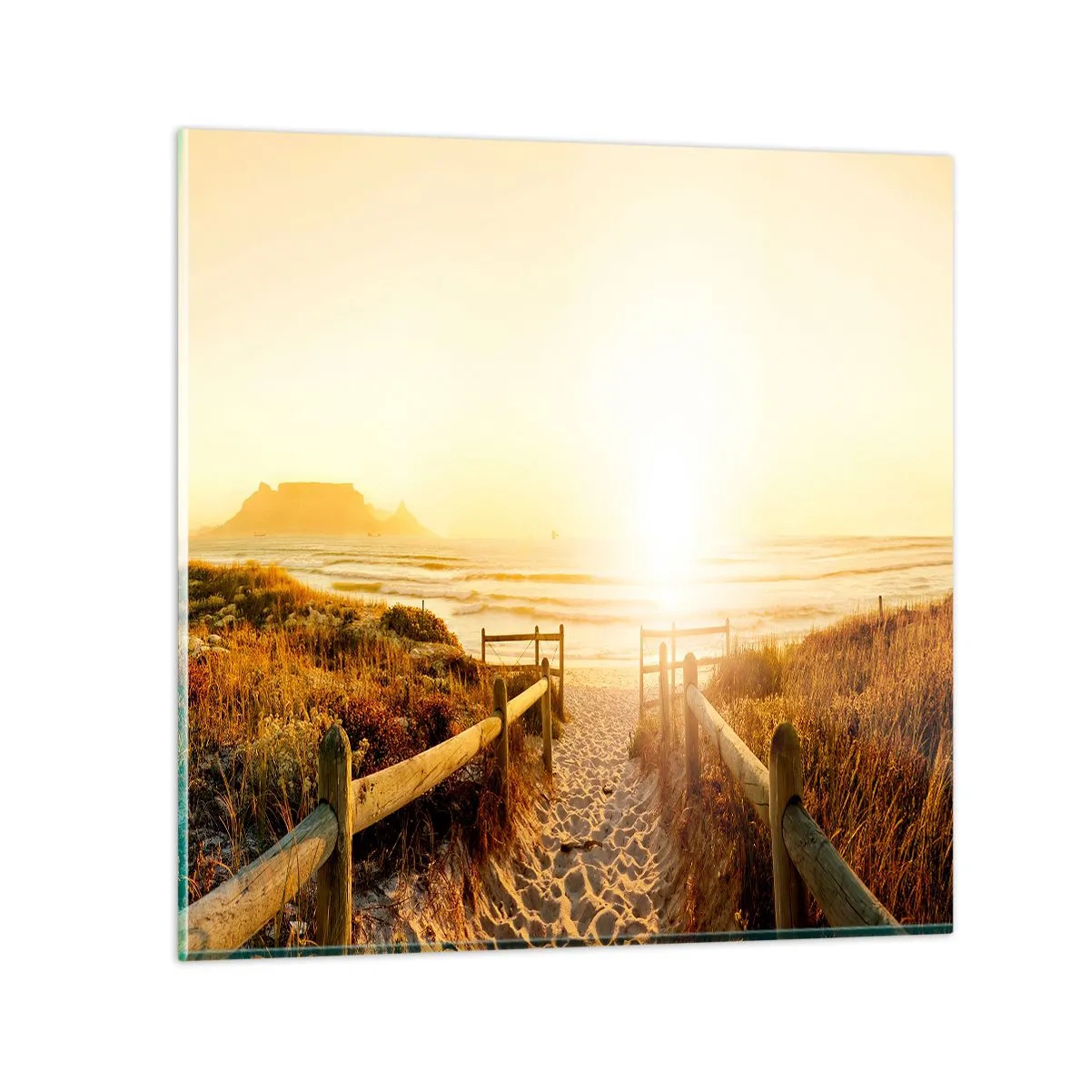 Billede på glas - Over klitten, mod solen - 60x60 cm