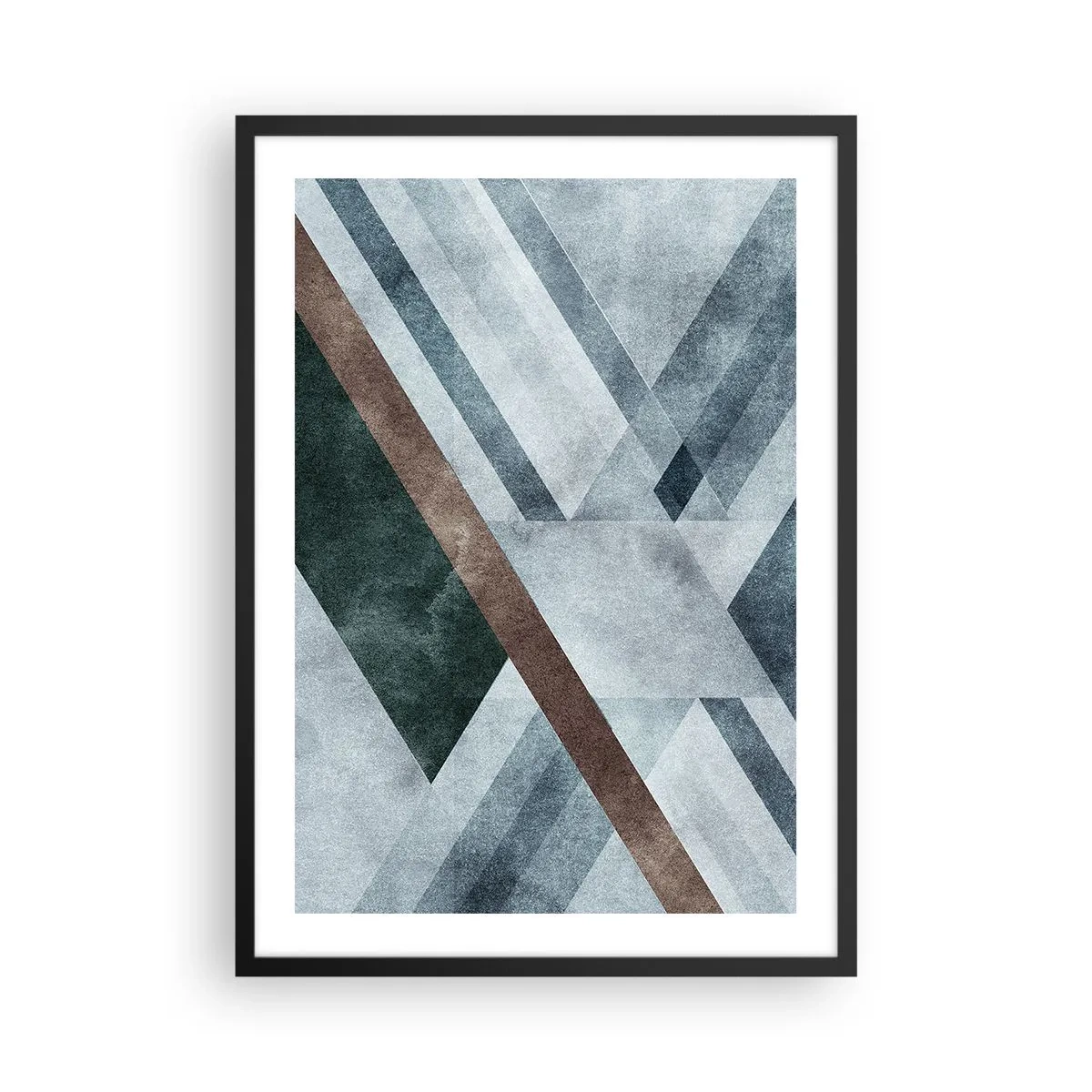 Plakat i sort ramme - Geometrisk komposition i nuancer af blå og brun - 50x70cm - Sofistikeret elegance i geometri - Moderne vægdekoration til stue og soveværelse ARTTOR