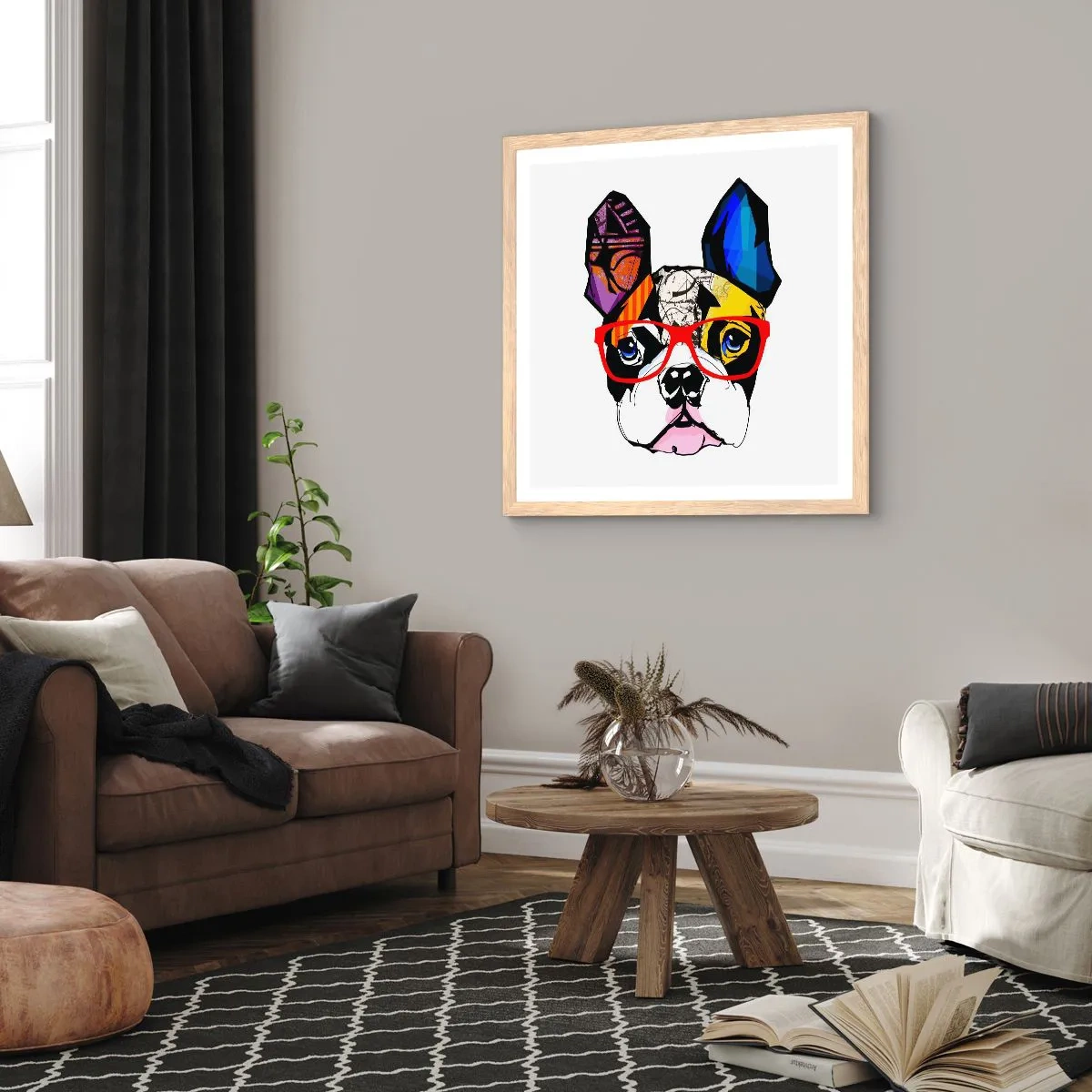 Plakat i ramme af lyst egetræ - Intellektuel - 30x30 cm