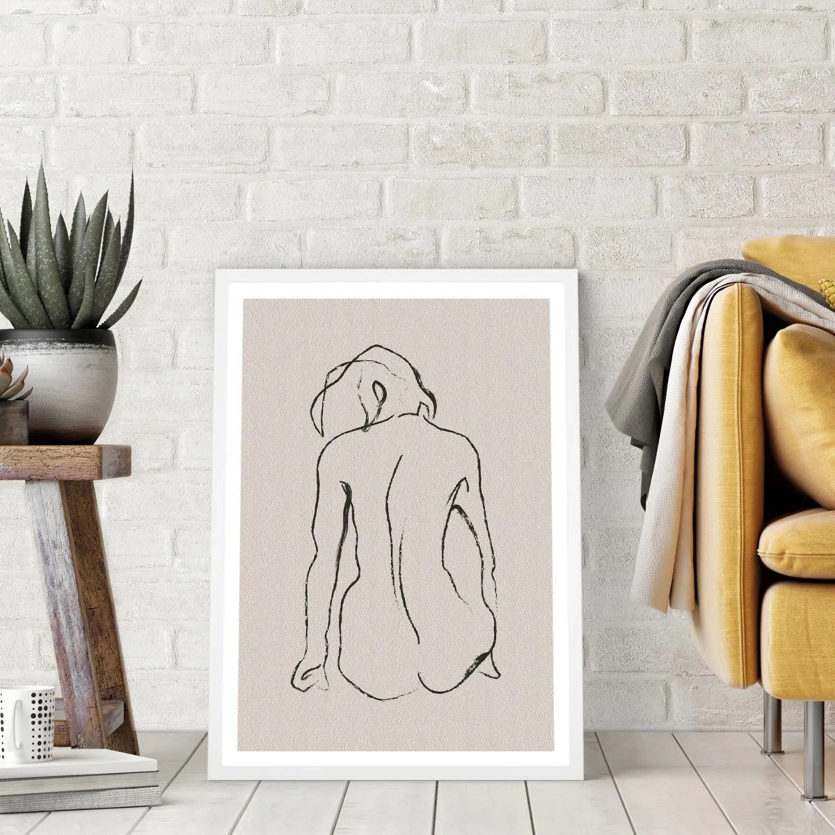 Plakat i hvid ramme - Nøgen pige - 61x91 cm