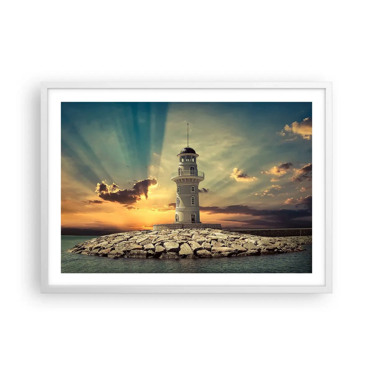 Plakat i hvid ramme - Lys - Godhed - Skønhed - 70x50 cm