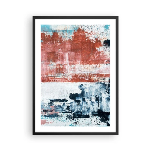 Plakat i sort ramme - Abstrakt komposition i nuancer af rød, hvid og blå - 50x70cm - Abstrakt halvt og halvt - Moderne vægdekoration til stue og soveværelse ARTTOR