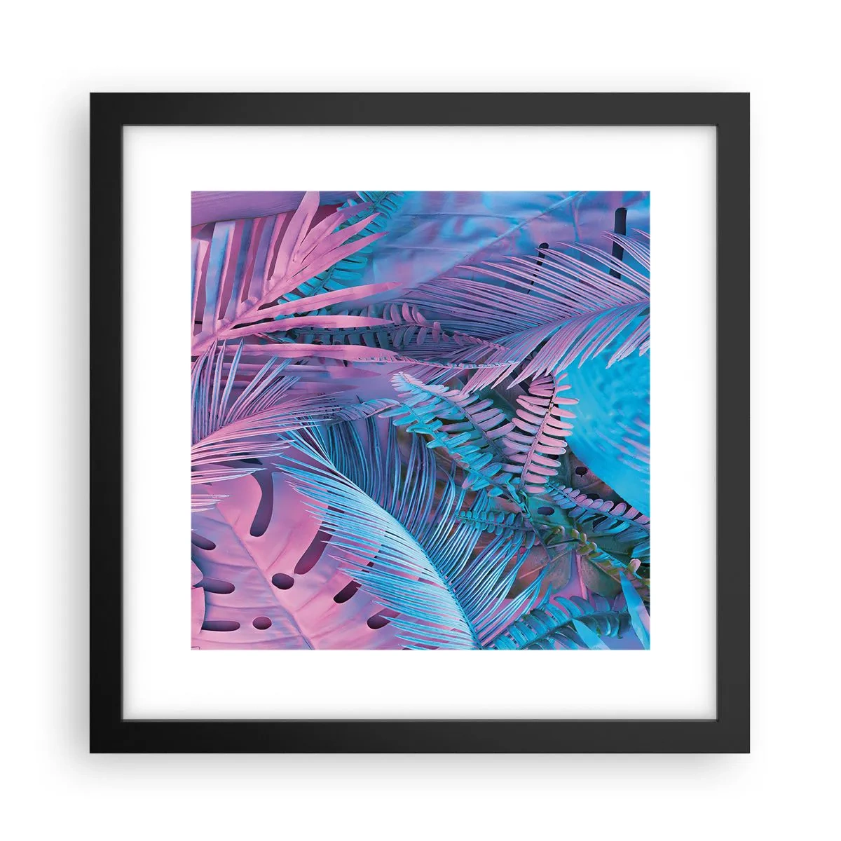Plakat i sort ramme - Troperne i lyserød og blå - 30x30 cm