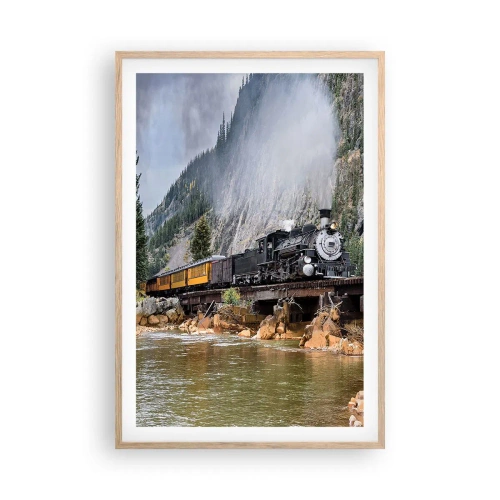 Plakat i ramme af lyst egetræ - Og hvorhen? Hvorhen? - 61x91 cm