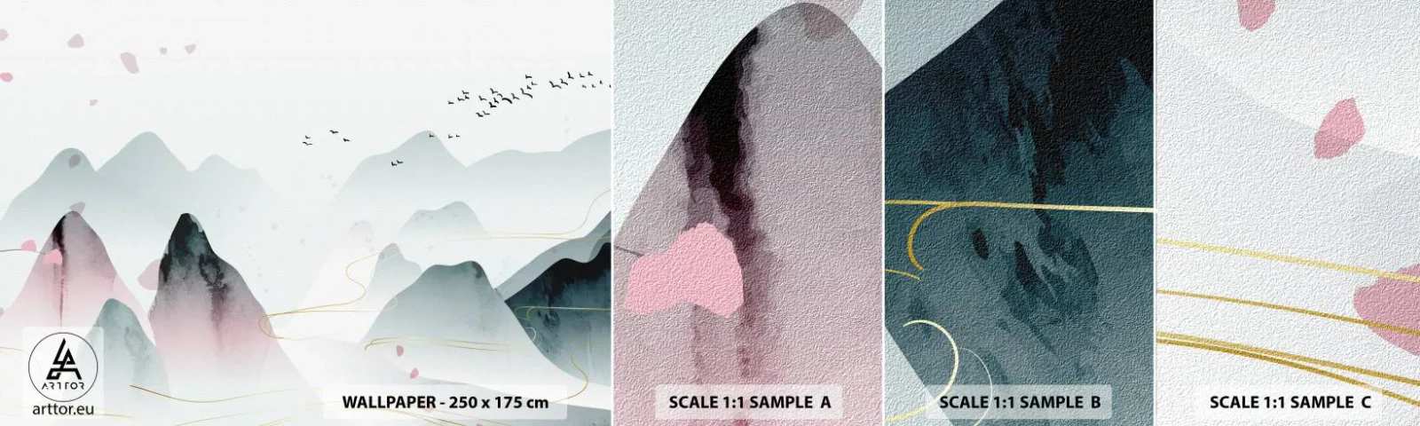 Prøve Fototapet Selvklæbende Deluxe Sticker - Over toppene - Landskab, Fugle, Bjerge - 100x30 cm