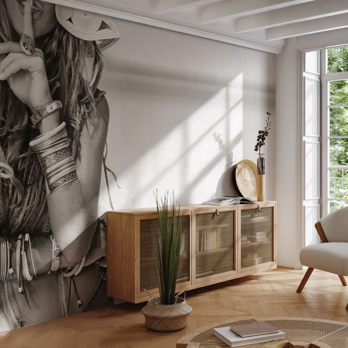 Fototapet Premium Sand - Som en pige - Kvinde, Boho, Årgang - 450x315 cm