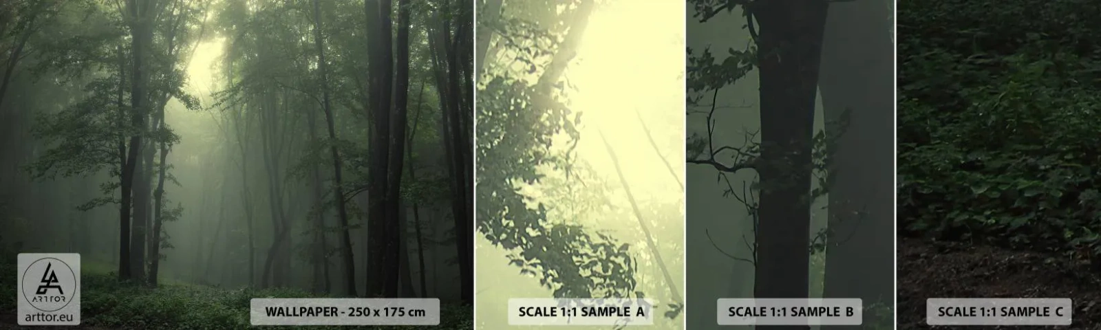 Prøve Fototapet Selvklæbende Deluxe Sticker - Før han vågner op - Landskab, Skov, Natur - 100x30 cm