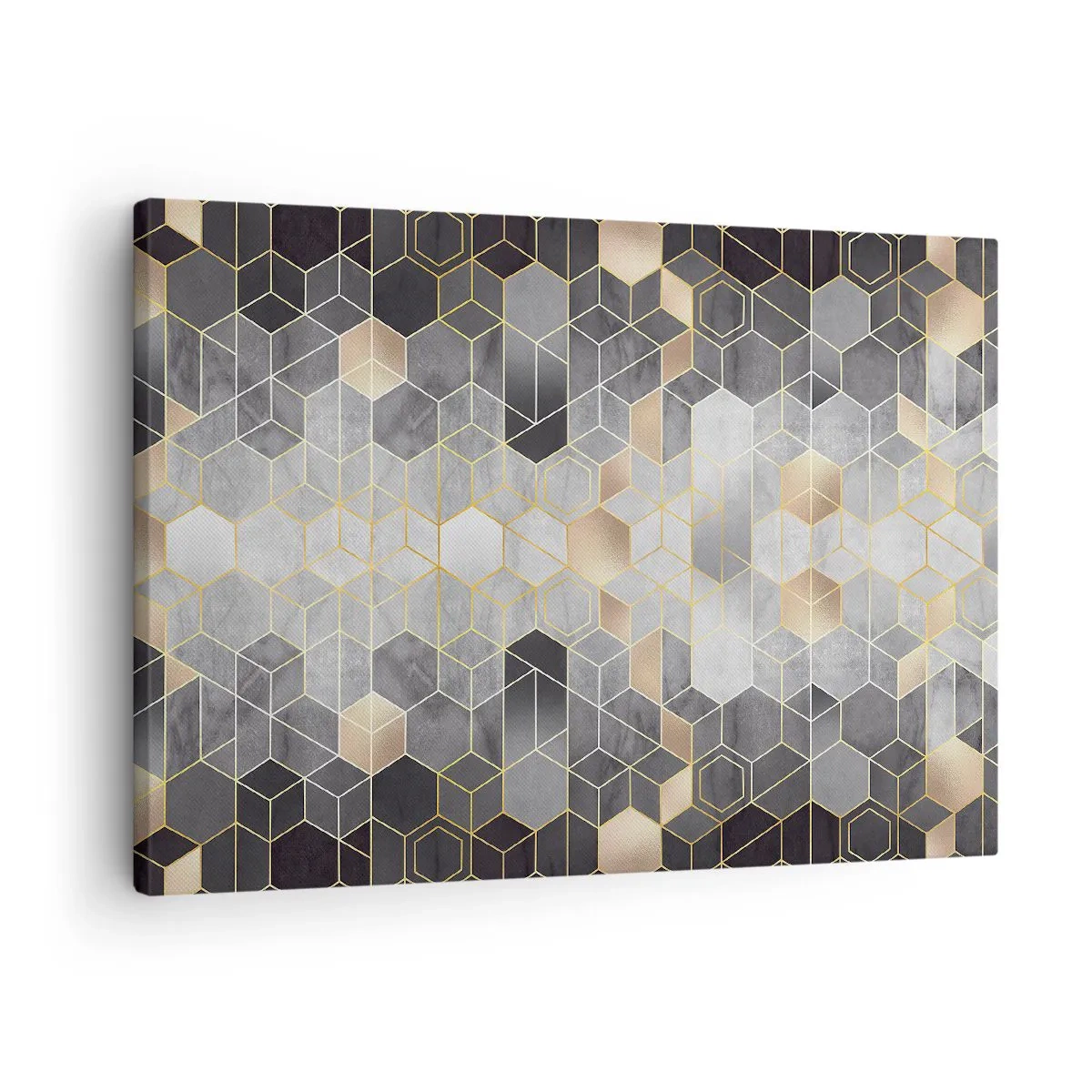 Lærredstryk - Billede på lærred - Geometrisk mønster i gyldne nuancer - 70x50cm - Sammensætning af diamanter - Moderne vægdekoration til stue og soveværelse ARTTOR