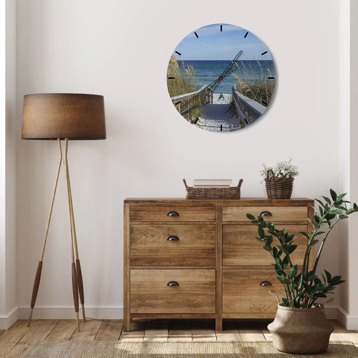 Vægur, Uret - Indgang til stranden med havudsigt - 30x30cm - I solen, i vinden - Moderne vægdekoration til stue, køkken og soveværelse ARTTOR