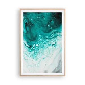 Plakat i ramme af lyst egetræ - Opløses i hvidt og turkis - 61x91 cm