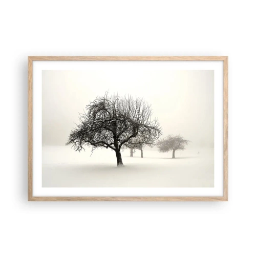 Plakat i ramme af lyst egetræ - Vintersøvn - 70x50 cm
