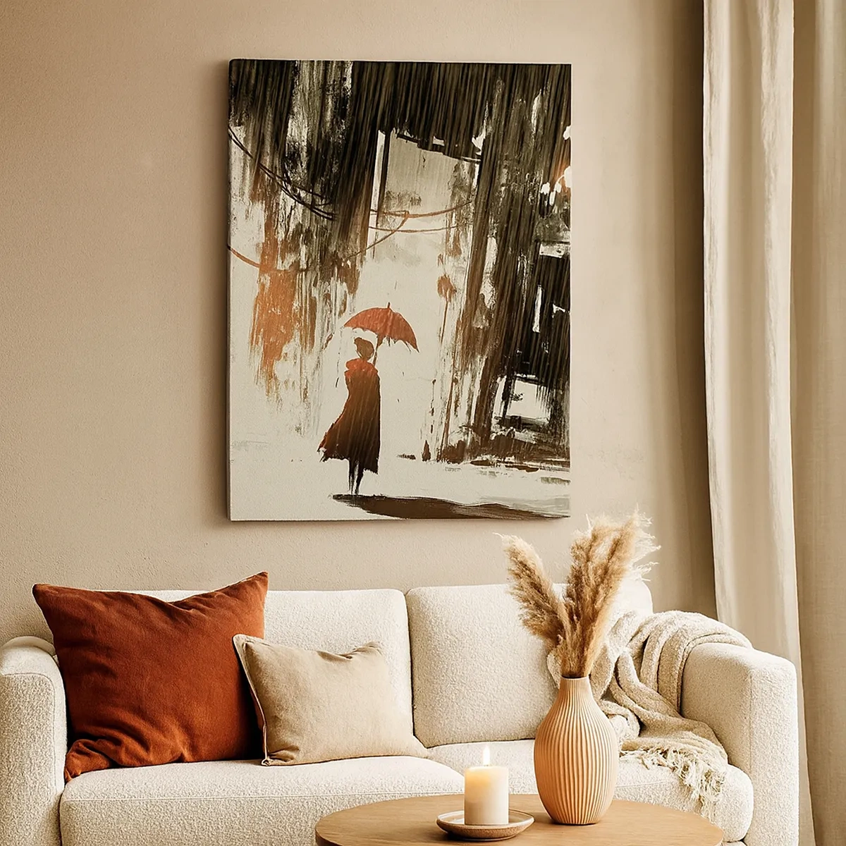 Lærredstryk - Billede på lærred - Den røde paraplys poesi - 50x70 cm