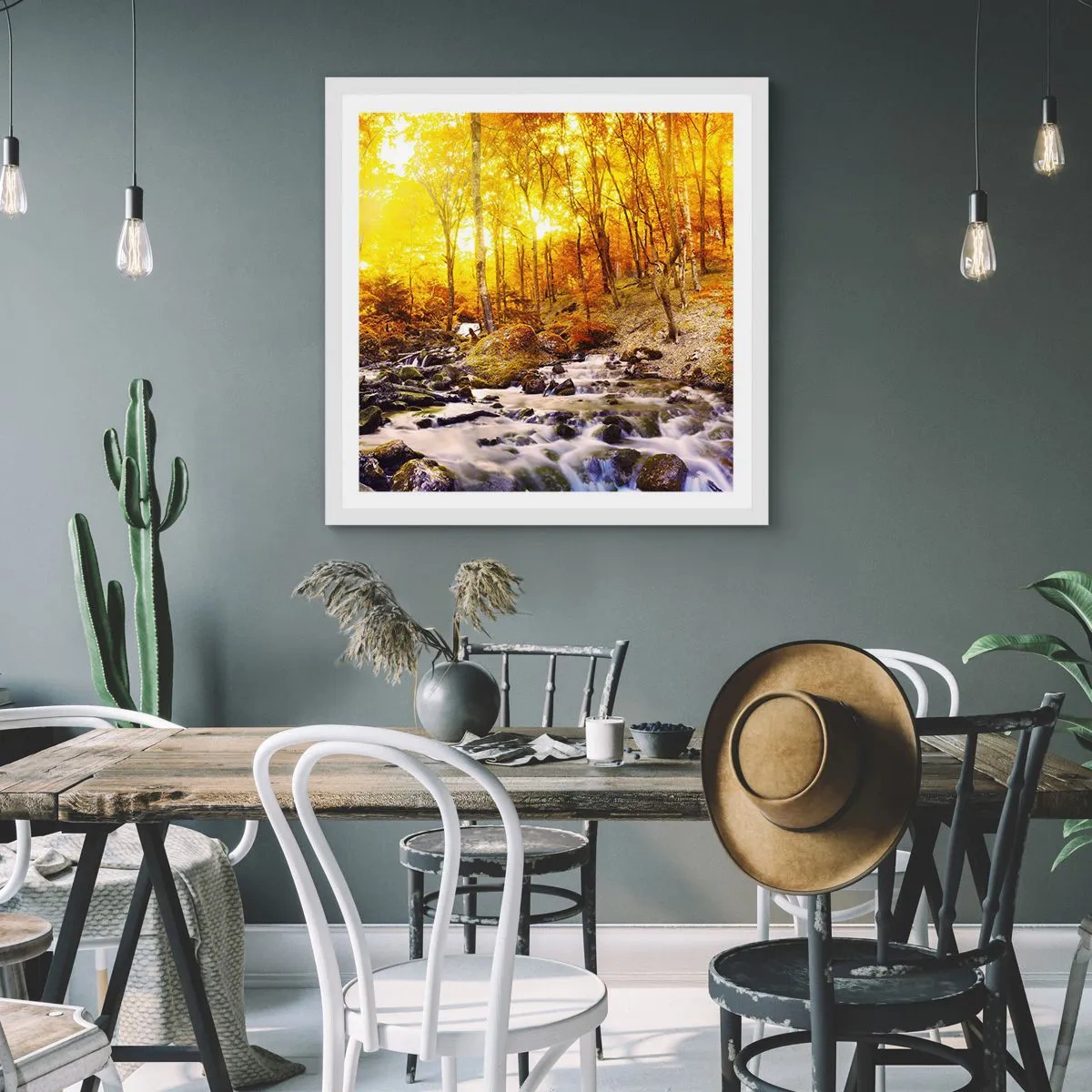 Plakat i hvid ramme - Sten indfattet i guld og platin - 50x50 cm