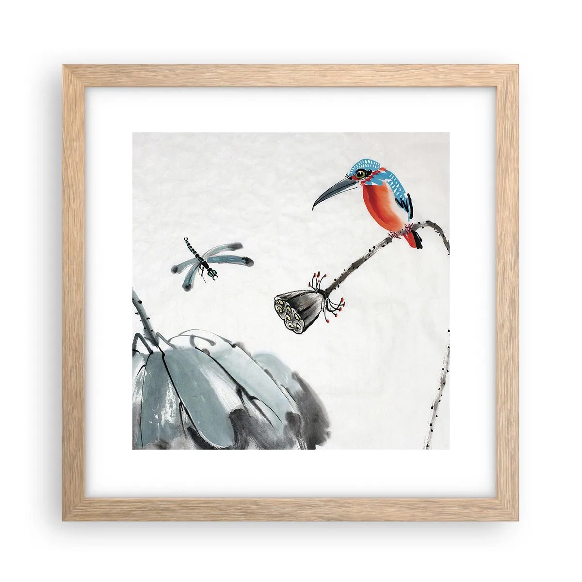 Plakat i ramme af lyst egetræ - Engenes liv - 30x30 cm