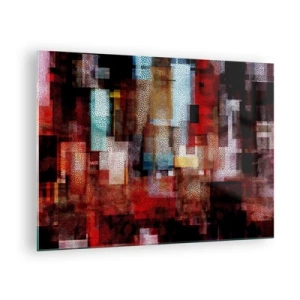 Billede på glas - Abstrakt geometrisk komposition i røde nuancer - 70x50cm - Forvirring med forvirring - Moderne vægdekoration til stue og soveværelse ARTTOR