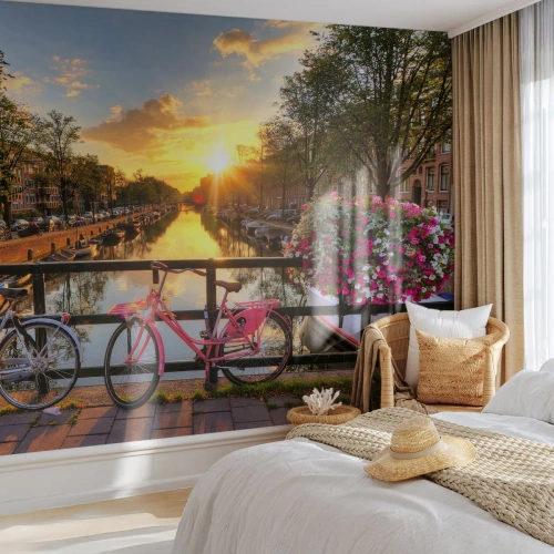 Fototapet Premium Canvas - Forårsmorgen i Amsterdam - By, Amsterdam, Arkitektur - 400x280 cm