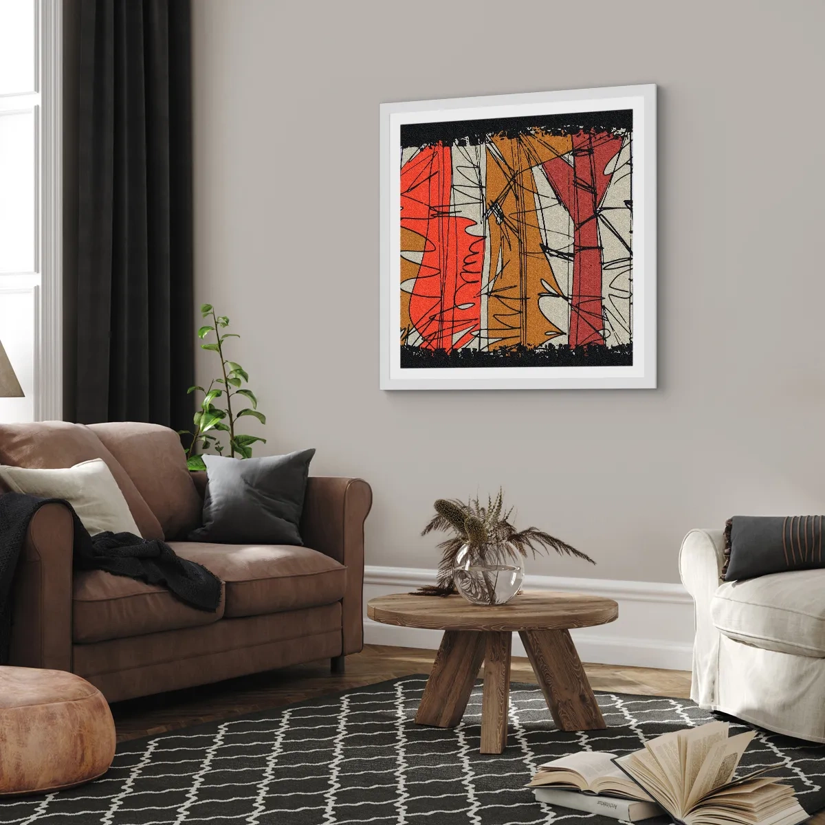 Plakat i hvid ramme - Spontan komposition - 60x60 cm