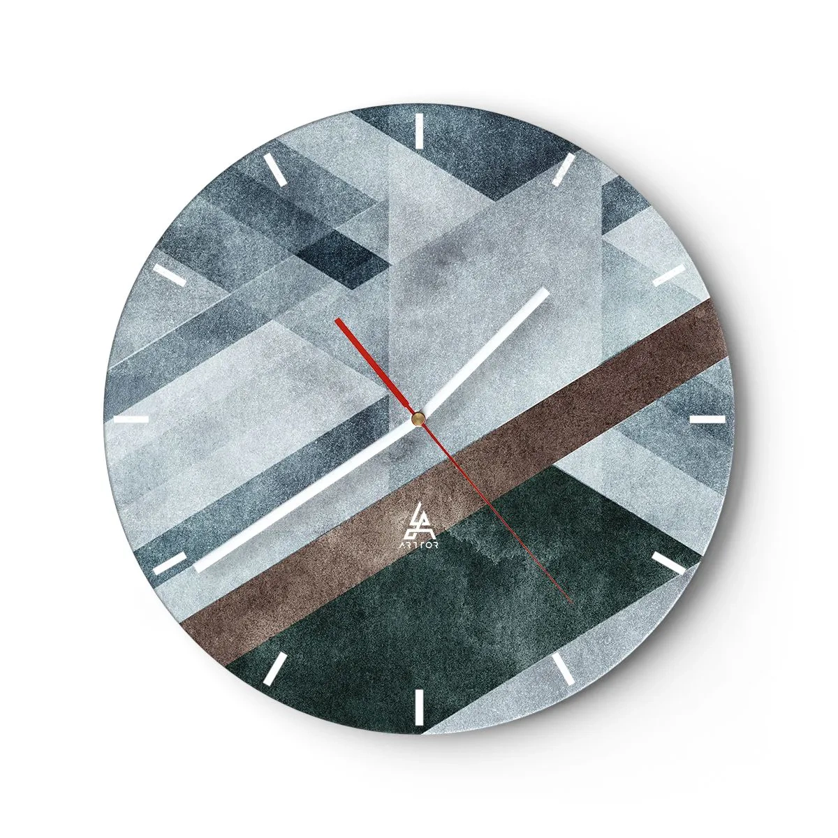 Vægur, Uret - Geometri i nuancer af blå, brun og grå - 30x30cm - Sofistikeret elegance i geometri - Moderne vægdekoration til stue, køkken og soveværelse ARTTOR