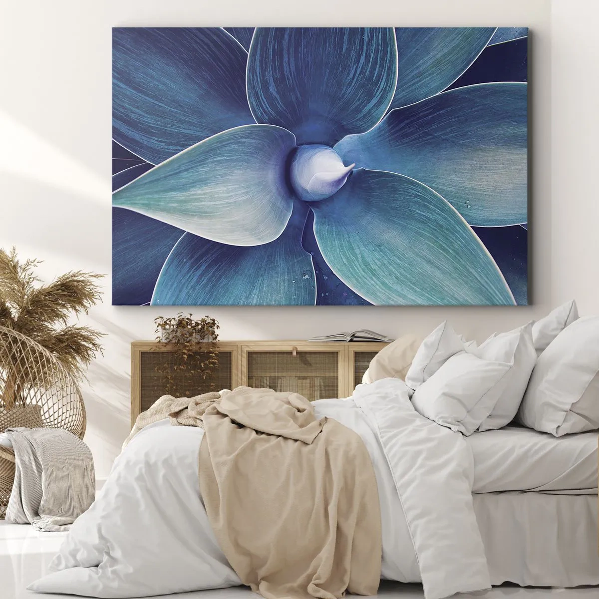 Lærredstryk - Billede på lærred - Nærbillede af en abstrakt blomst i blå nuancer - 70x50cm - Blå fra himlen - Moderne vægdekoration til stue og soveværelse ARTTOR