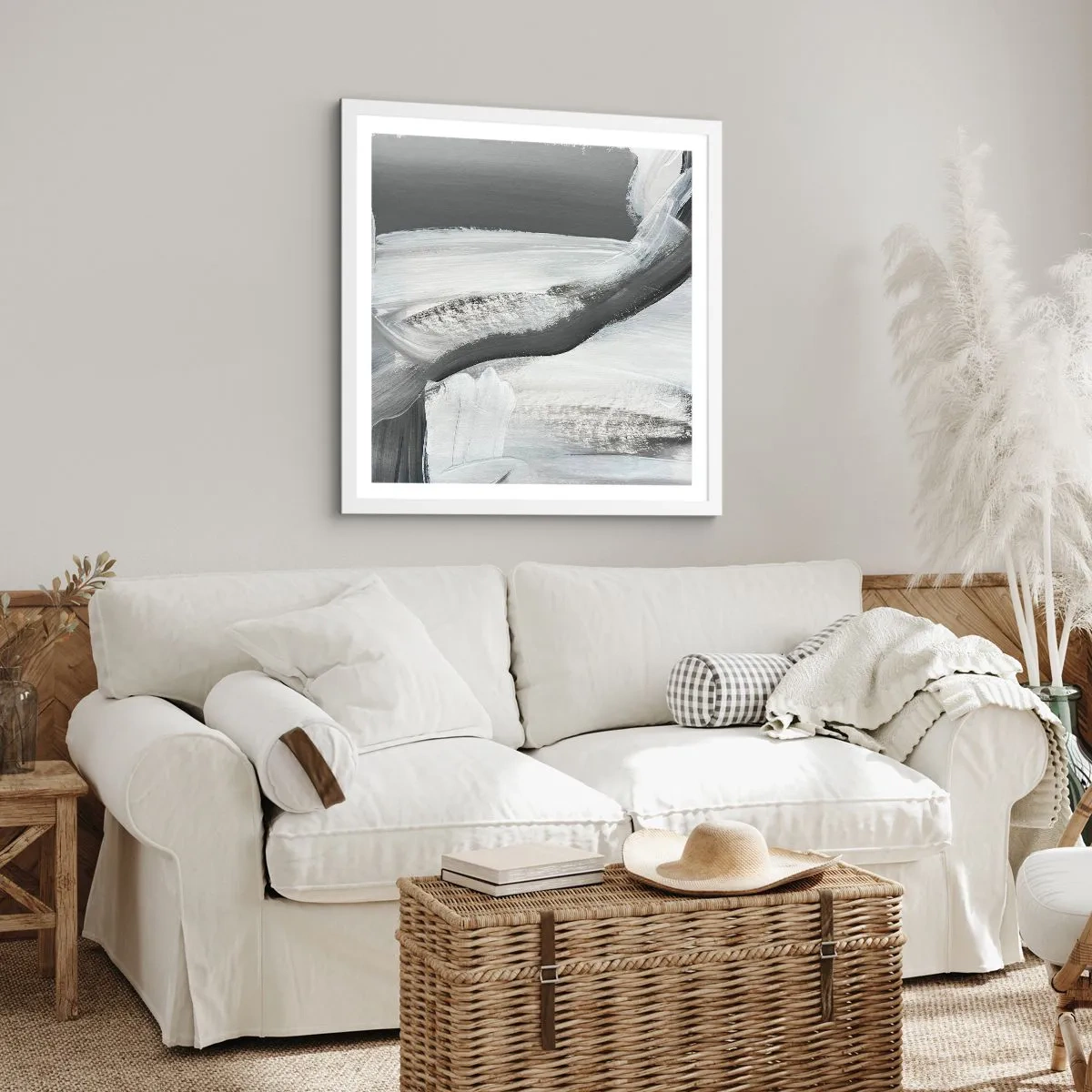 Plakat i hvid ramme - Med beslutsom bevægelse - 60x60 cm