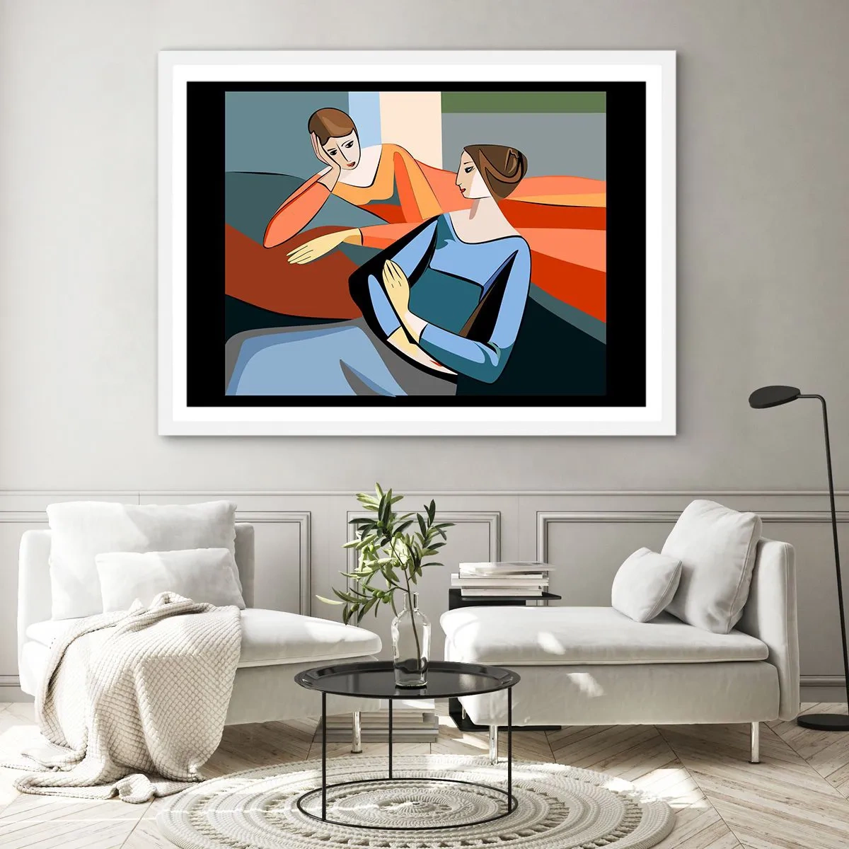 Plakat i hvid ramme - Et øjeblik af fortrolighed - 100x70 cm