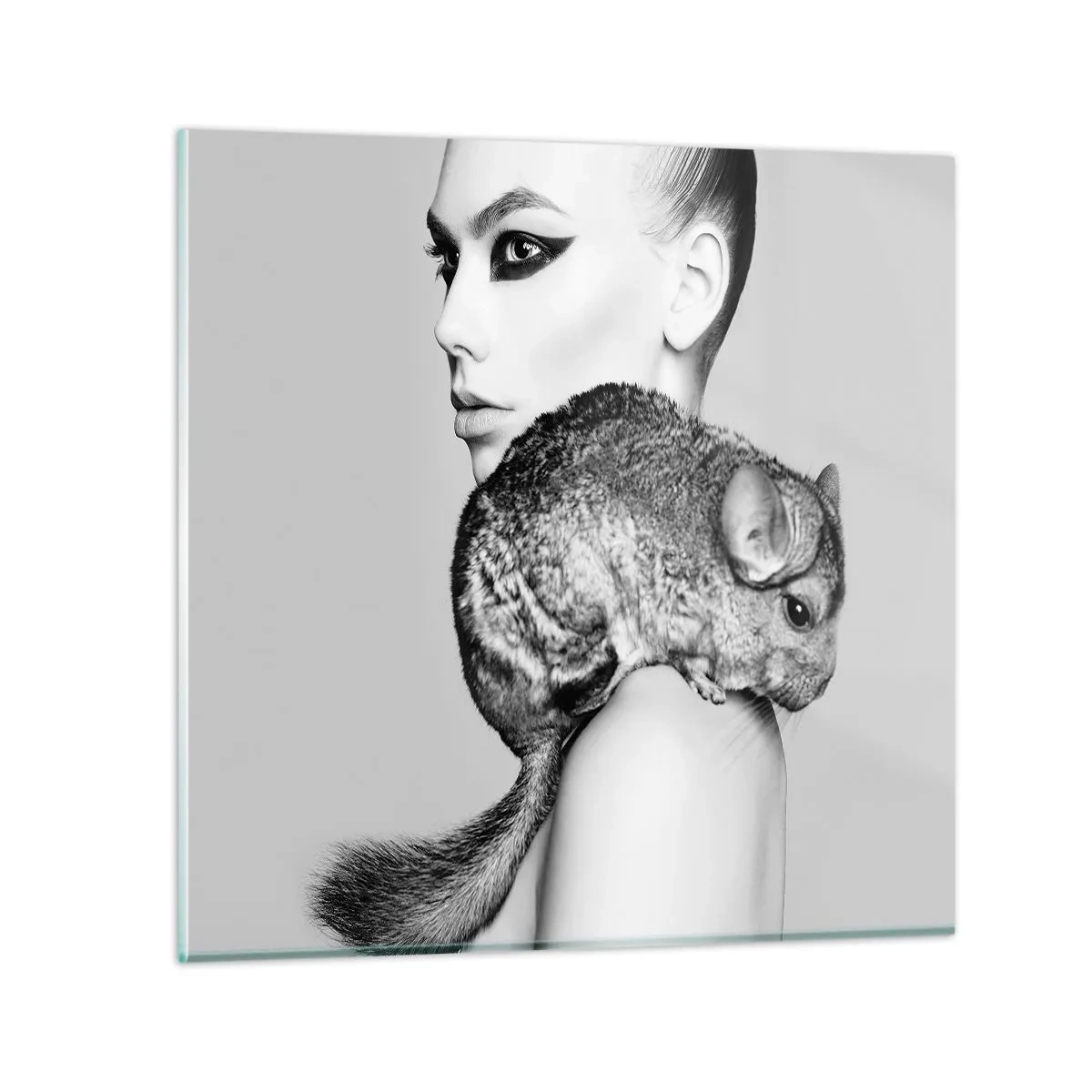 Billede på glas - Dame med en chinchilla - 50x50 cm