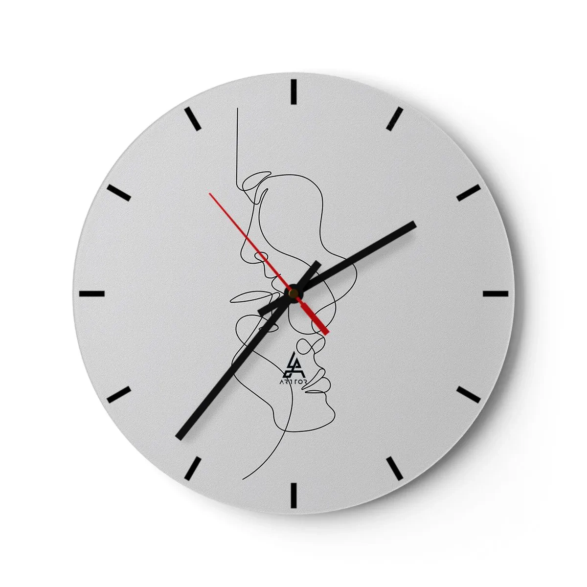 Vægur, Uret - Minimalistiske ansigtskonturer i sorte linjer på en hvid baggrund - 30x30cm - Gløderne af glubende begær - Moderne vægdekoration til stue, køkken og soveværelse ARTTOR