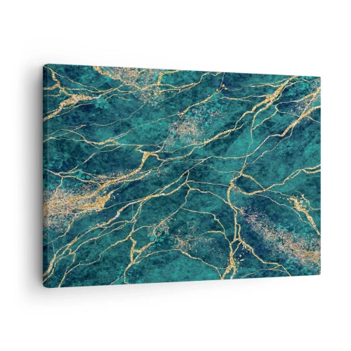 Lærredstryk - Billede på lærred - Tekstureret marmormønster i nuancer af turkis og guld - 70x50cm - Guldåre - Moderne vægdekoration til stue og soveværelse ARTTOR