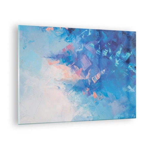 Billede på glas - Abstrakt vinterlandskab med kølige blå og bløde lyserøde nuancer - 70x50cm - Vinter abstraktion - Moderne vægdekoration til stue og soveværelse ARTTOR