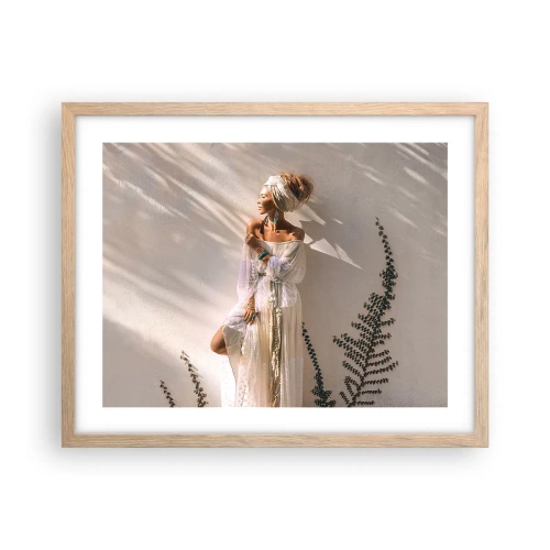 Plakat i ramme af lyst egetræ - Solen og pigen - 50x40 cm