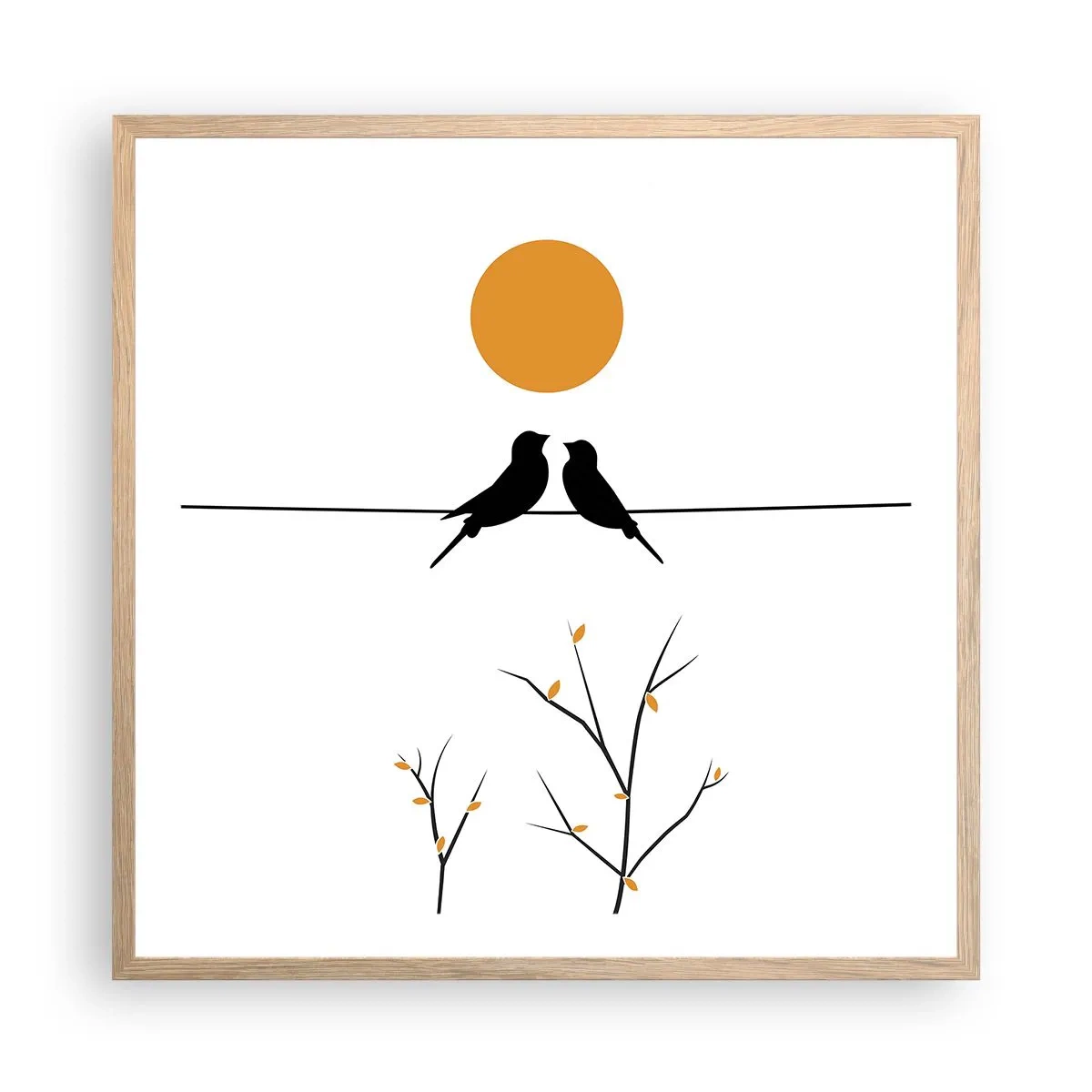 Plakat i ramme af lyst egetræ - Nattergal - 60x60 cm