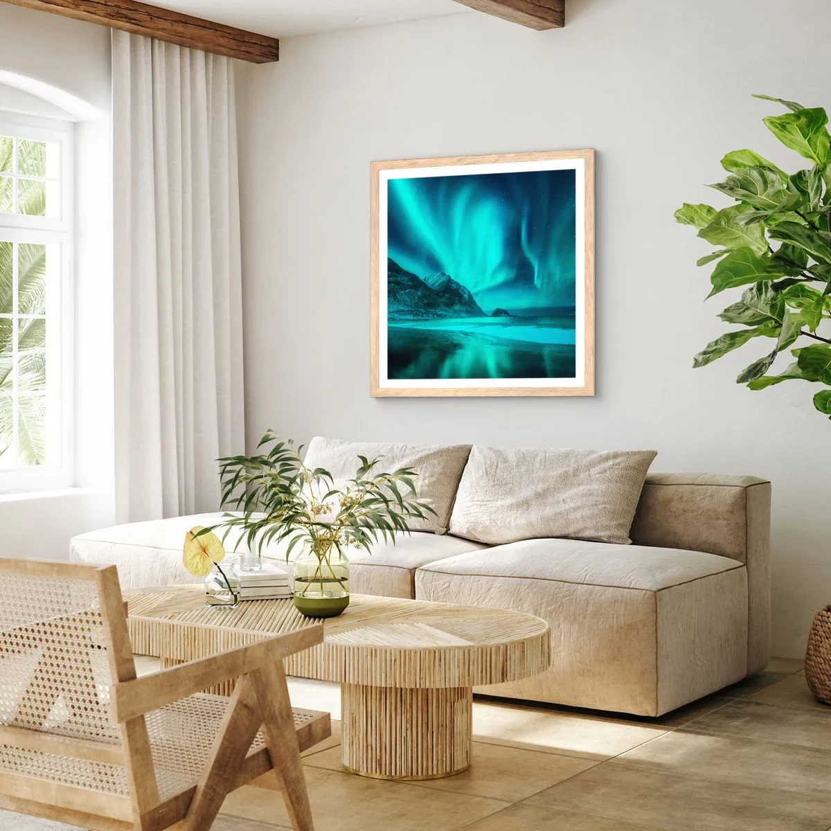 Plakat i ramme af lyst egetræ - Nordens vidundere - 30x30 cm