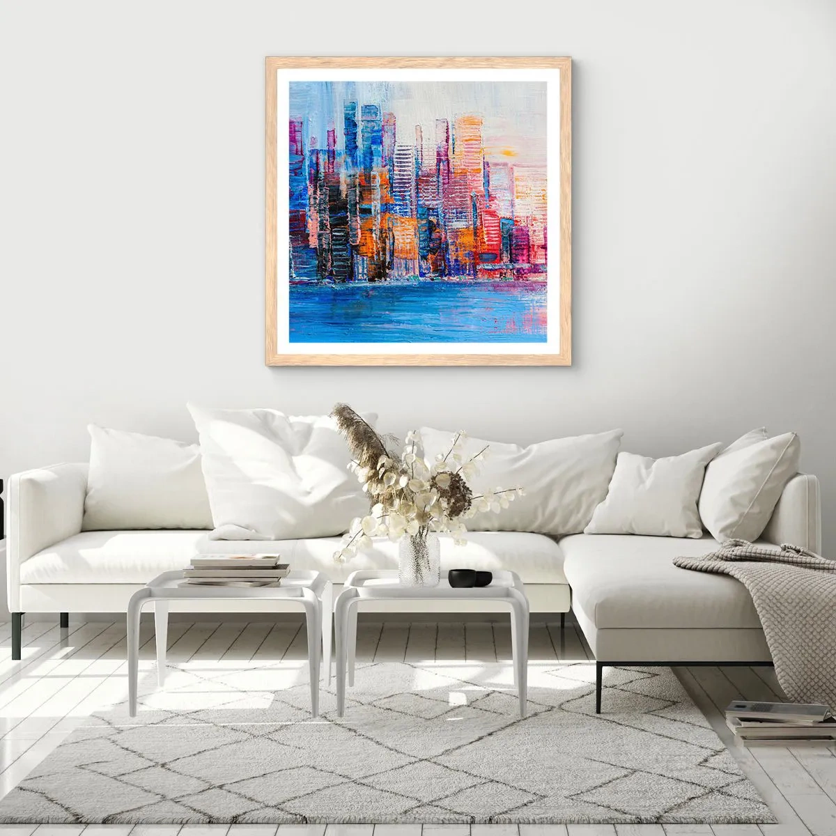 Plakat i ramme af lyst egetræ - En glad metropol - 60x60 cm