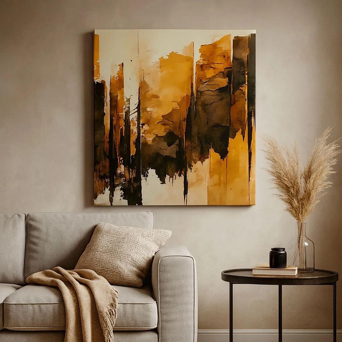 Lærredstryk - Billede på lærred - Harmoni af sort og guld - 30x30 cm