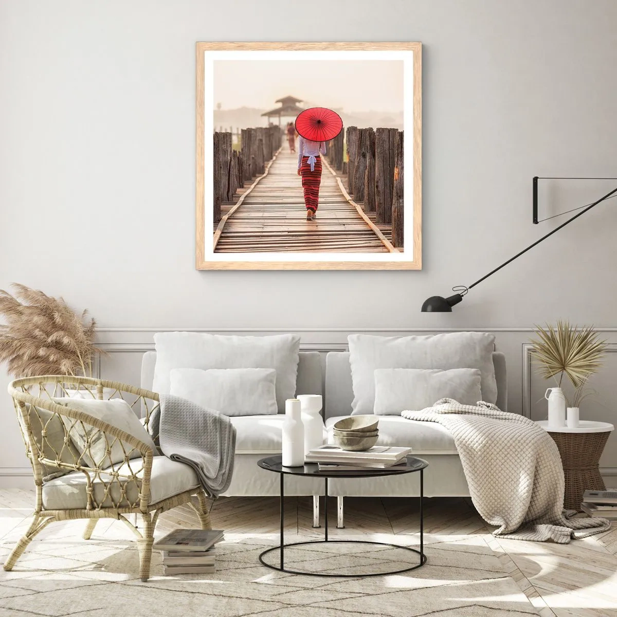Plakat i ramme af lyst egetræ - På den gamle bro - 60x60 cm