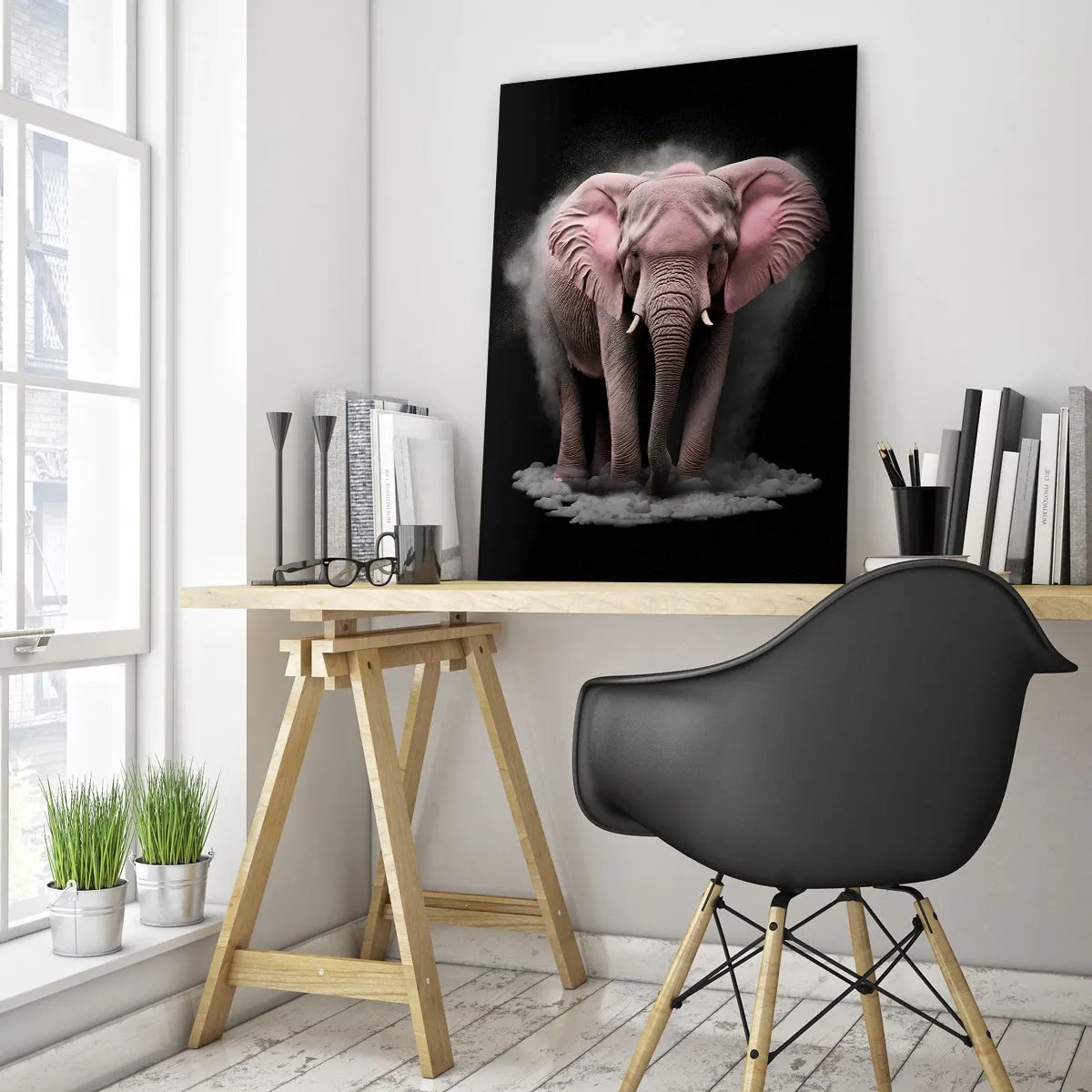 Billede på glas - Tænk ikke på en lyserød elefant! - 50x70 cm