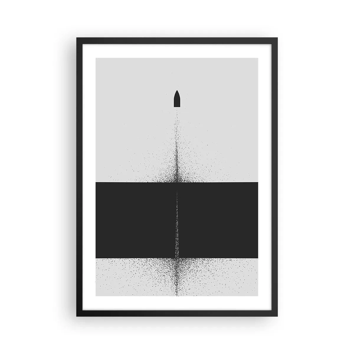 Plakat i sort ramme - Minimalistisk abstraktion med en raket på en delt baggrund - 50x70cm - Lige til sagen - Moderne vægdekoration til stue og soveværelse ARTTOR