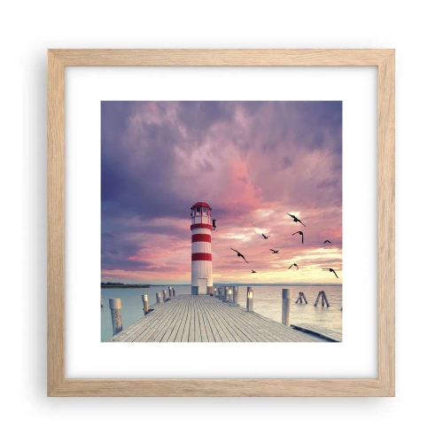 Plakat i ramme af lyst egetræ - Det er tid til havnen - 30x30 cm