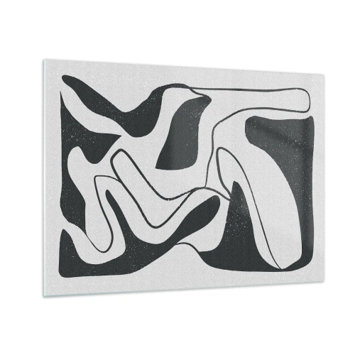 Billede på glas - Sort-hvide abstrakte former, der ligner en labyrint - 70x50cm - Abstrakt leg i en labyrint - Moderne vægdekoration til stue og soveværelse ARTTOR