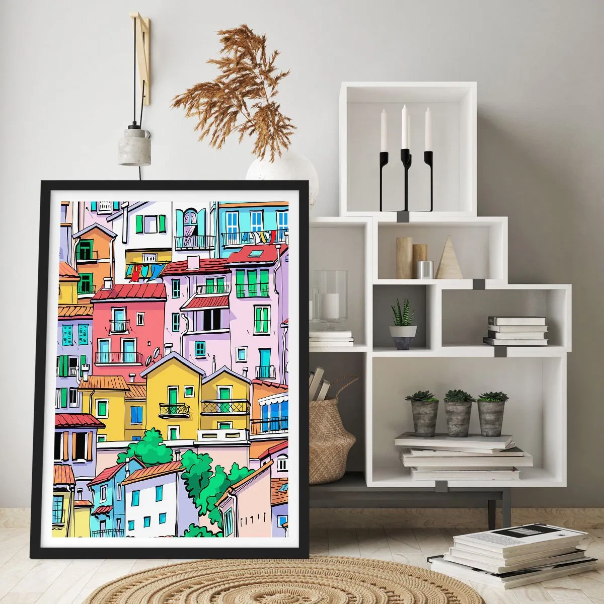 Plakat i sort ramme - Glædelig by - 61x91 cm