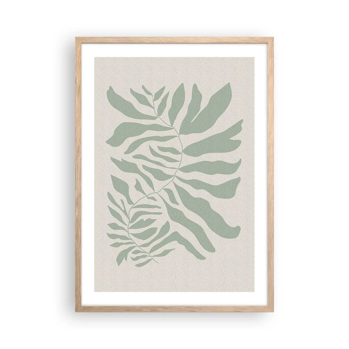 Plakat i ramme af lyst egetræ - Smaragdgrøn gren - 50x70 cm