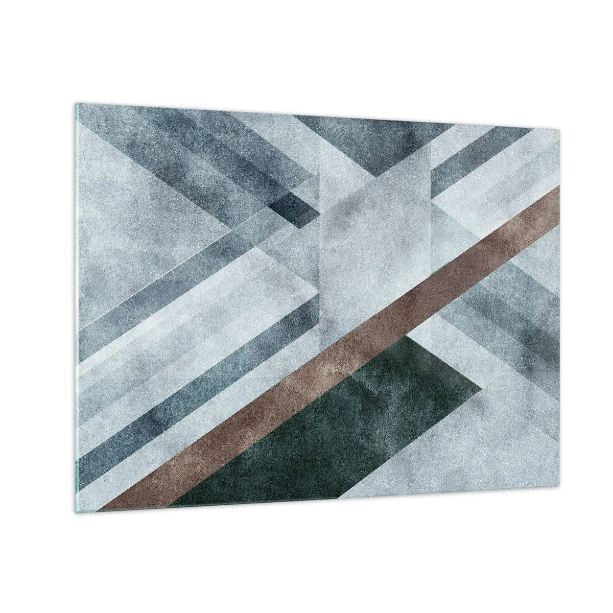 Billede på glas - Geometrisk abstraktion i kølige toner med en mørkegrøn accent - 70x50cm - Sofistikeret elegance i geometri - Moderne vægdekoration til stue og soveværelse ARTTOR