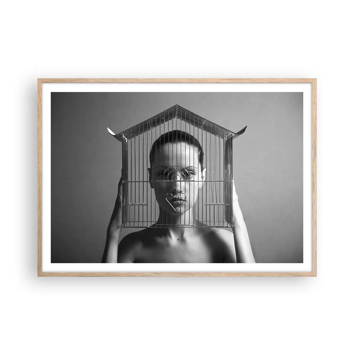 Plakat i ramme af lyst egetræ - Et lidt surrealistisk portræt - 100x70 cm