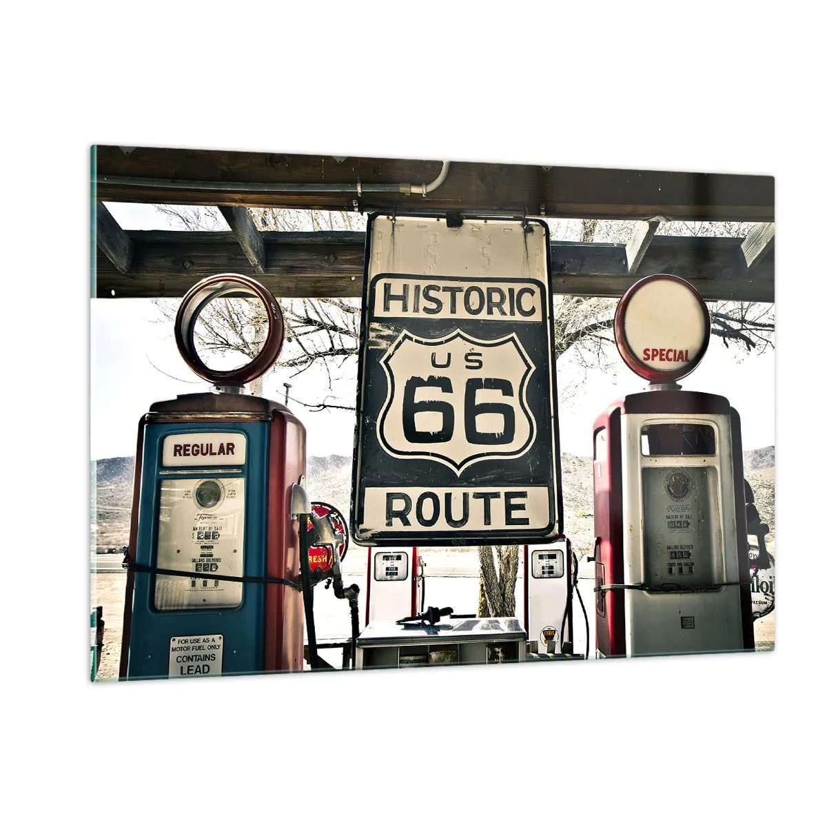 Billede på glas - En retro-amerikansk rejse - 120x80 cm